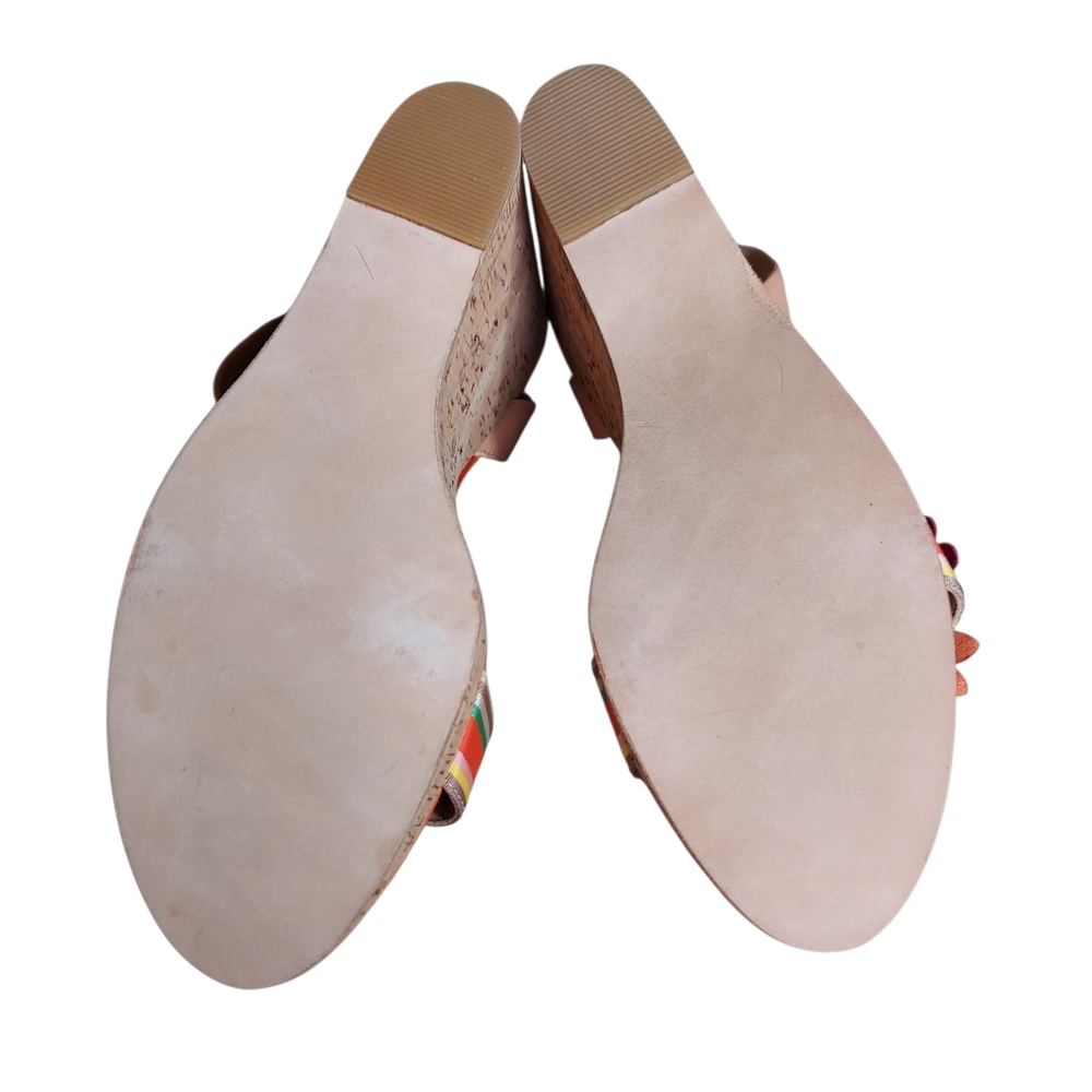 Coach Morgan Floral Cork Wedge Sandals Boho Resort Stripe Leather NEW - Picture 7 of 9